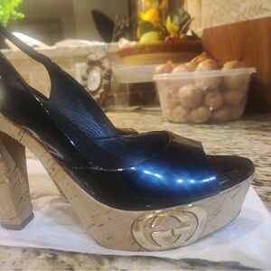 Gucci black and Beige Platform Heels